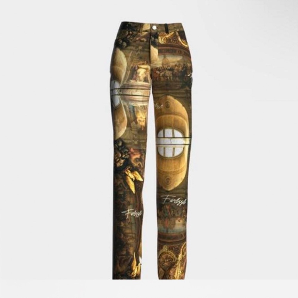 Finesse Artistic Print Straight Leg Pants - Brown and Gold